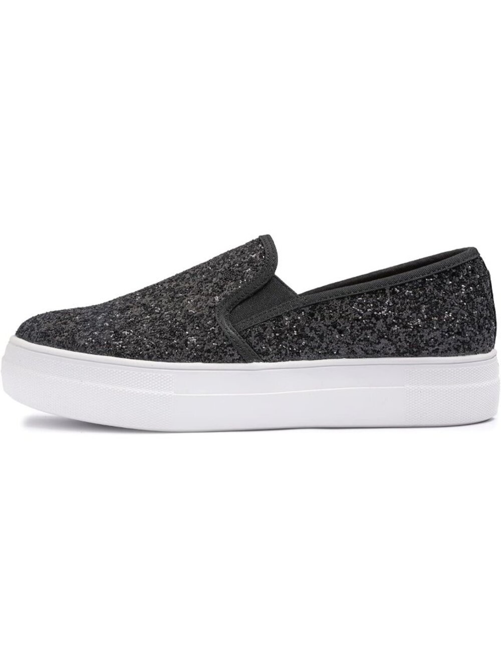 Women's Platform Black Glitter Comfortable Fashion Casual Slip On Cute Sneaker